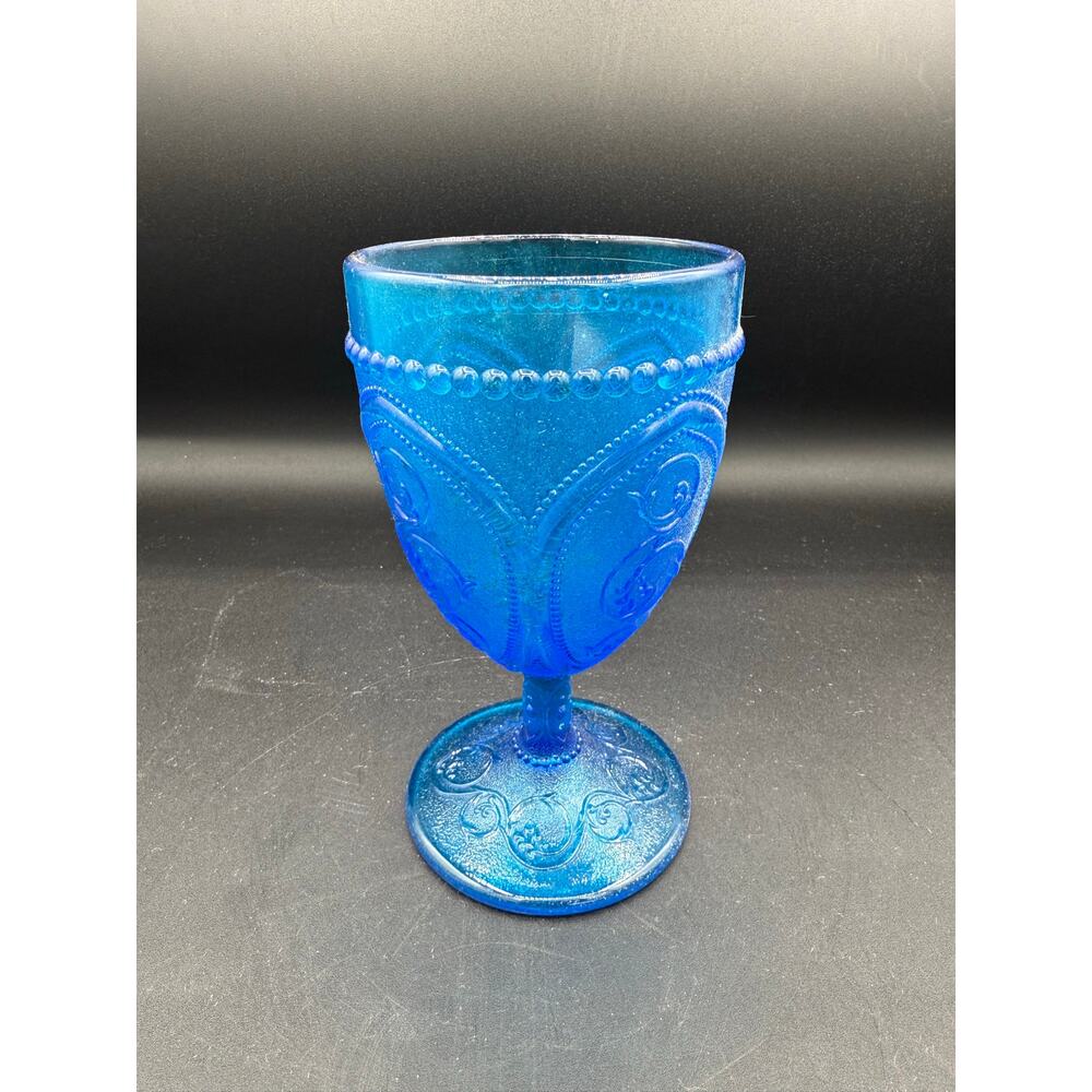 Vintage Blue Ornate Depression Glass Goblet